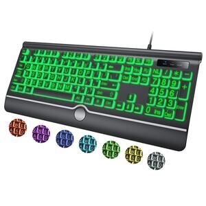 Wired RGB LED Backlit Gaming Keyboard Full Size with Volume Knob PC Computer